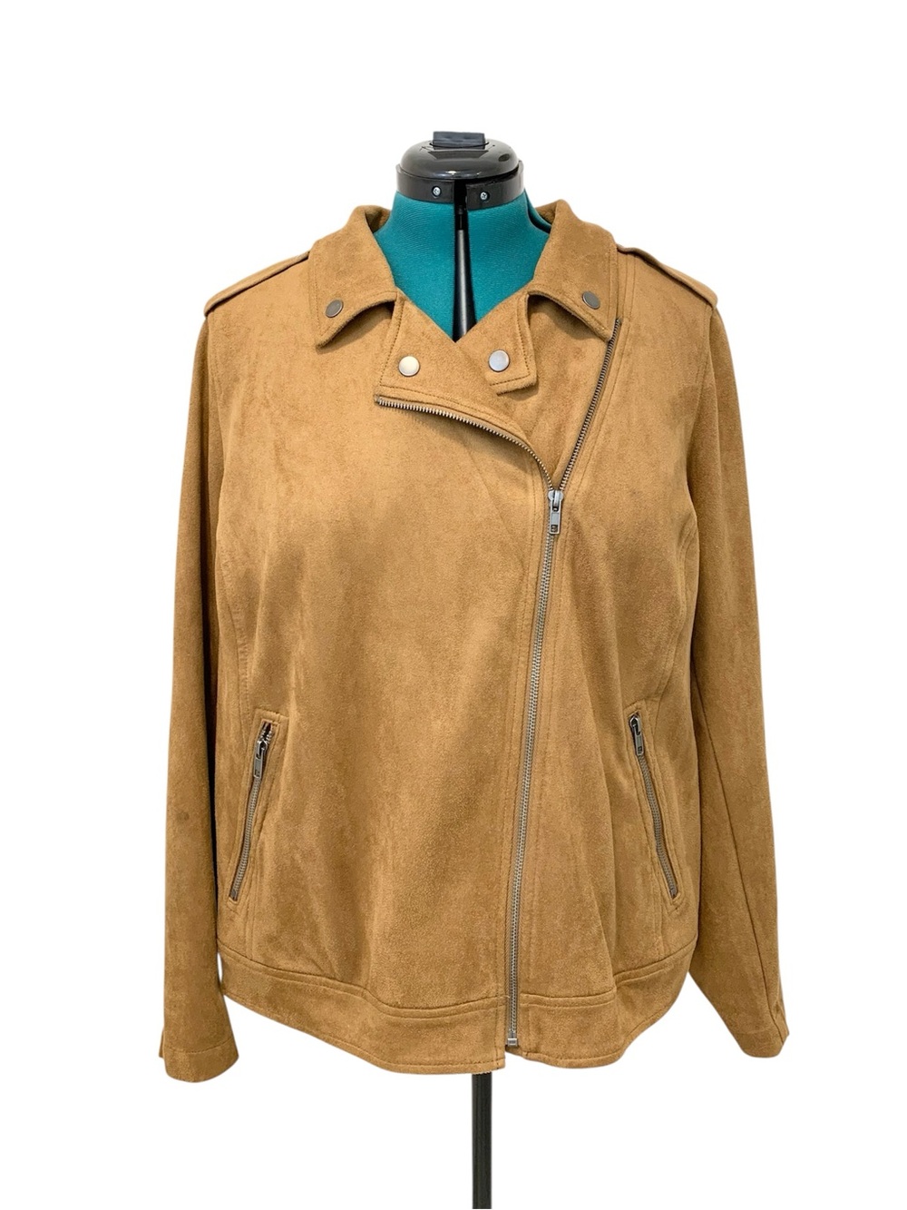 Style & Co. Plus-Size Suede Moto Jacket in Cognac 2X - Picture 3 of 16